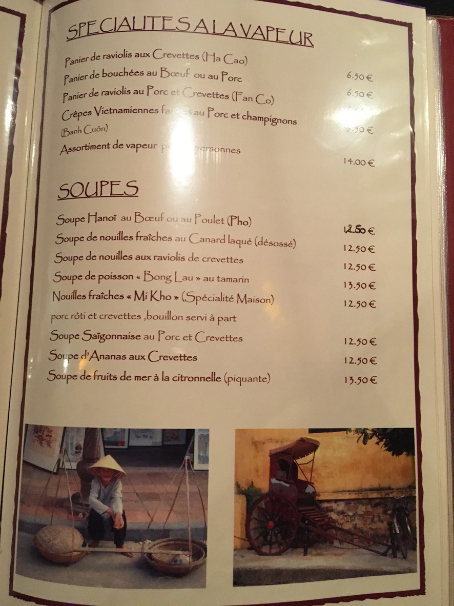 Escale à Saigon menu 1