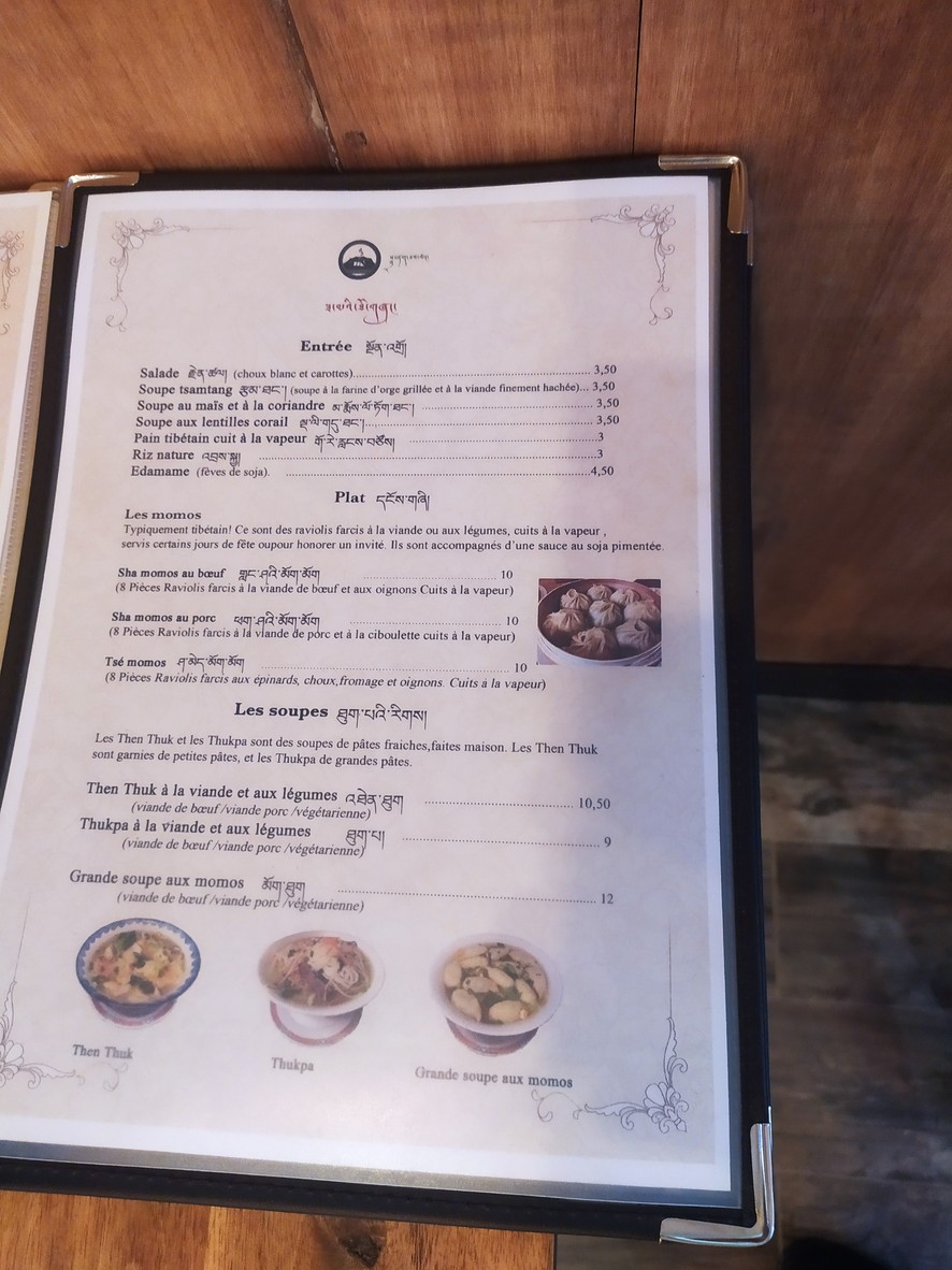 BANAK CUISINE DU TIBET menu 1