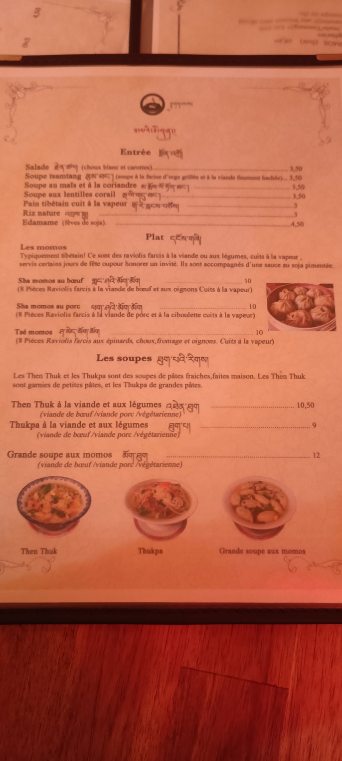 BANAK CUISINE DU TIBET menu 3