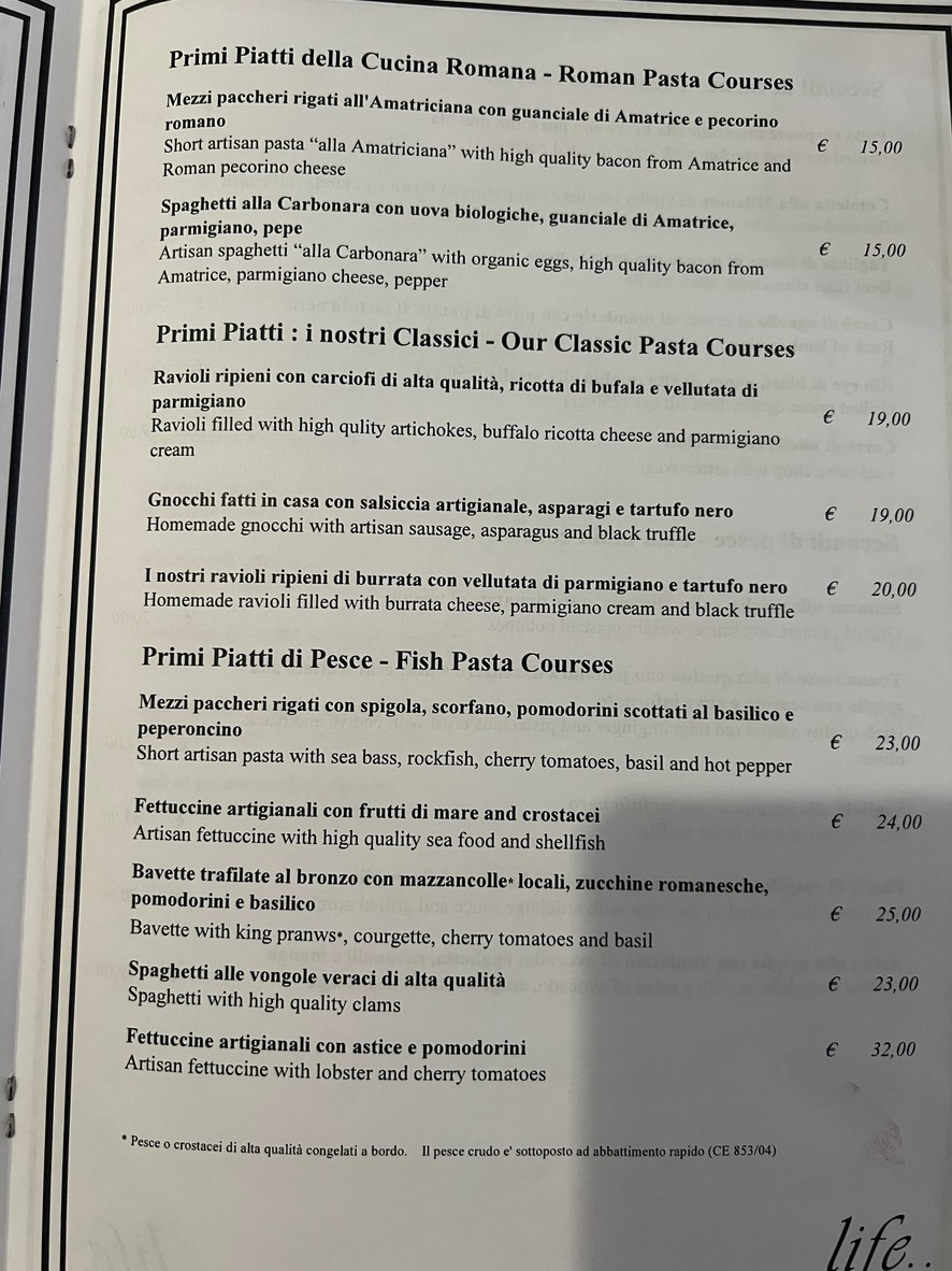 Life Ristorante menu 1
