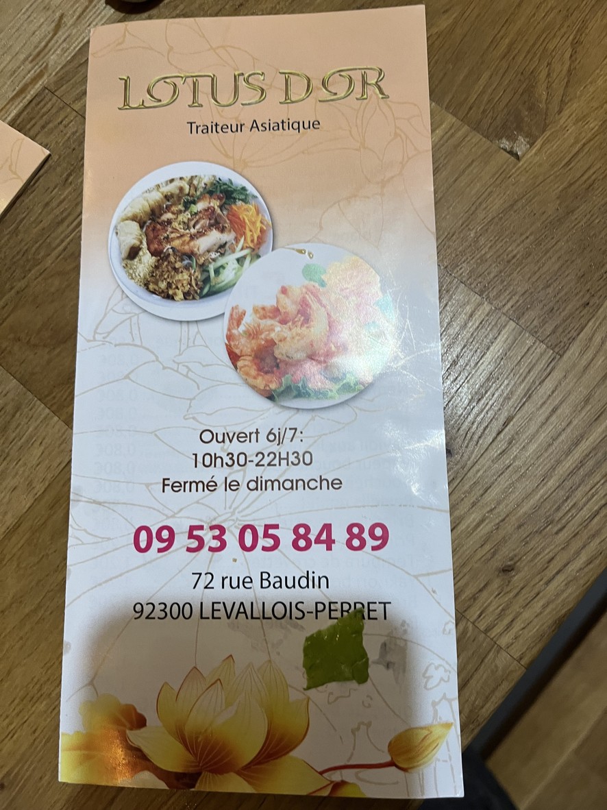 LOTUS D'OR menu 1
