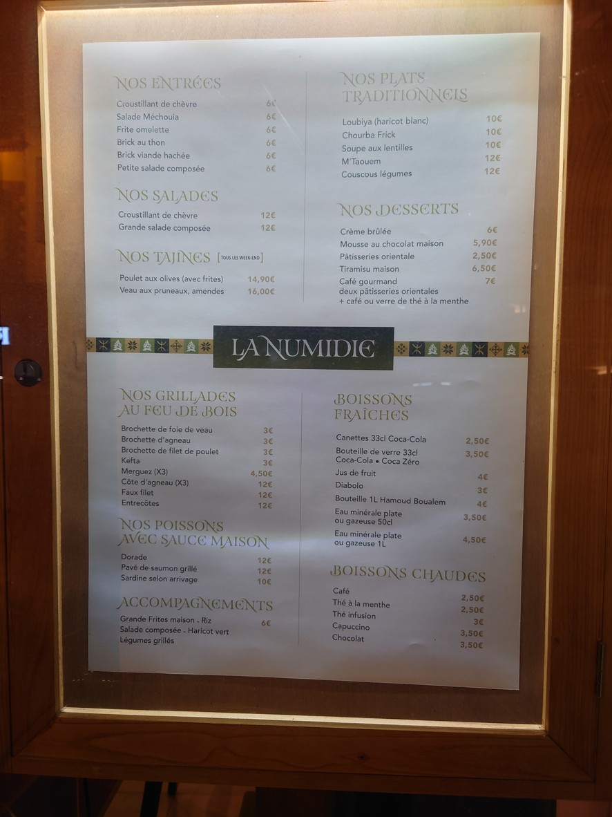 Restaurant La Numidie menu 1