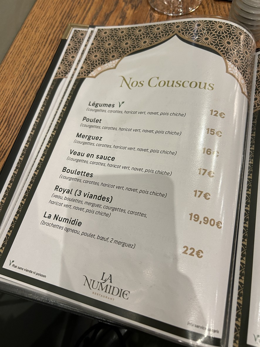 Restaurant La Numidie menu 2