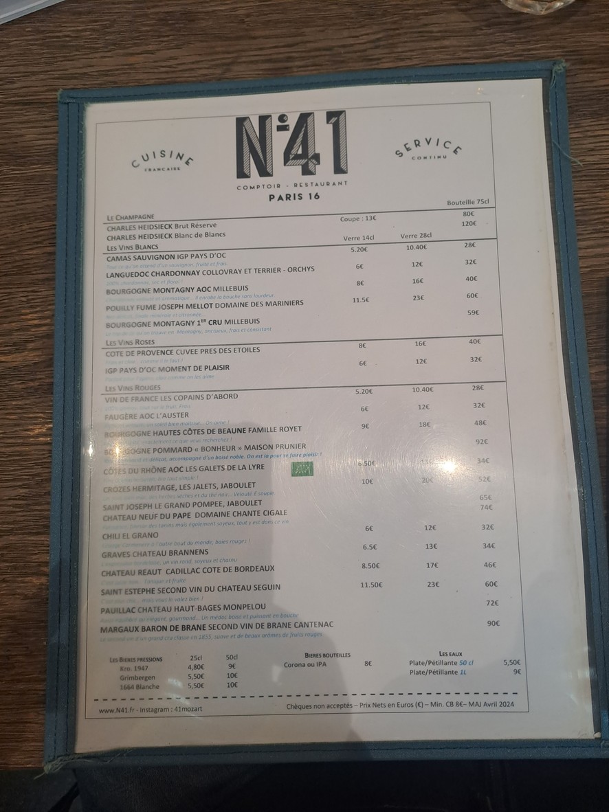 Numéro 41 menu 4