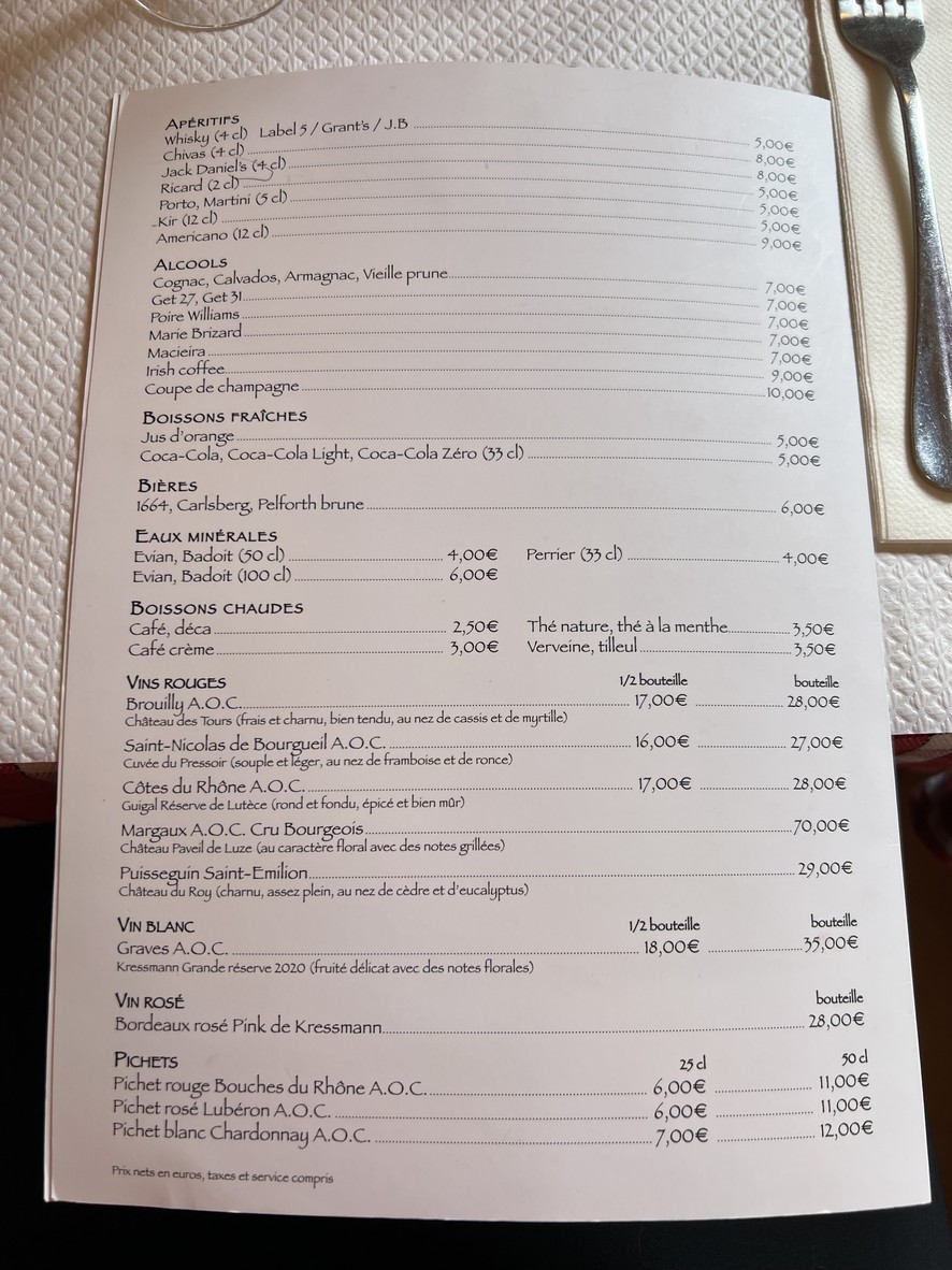Les Gourmandises menu 2