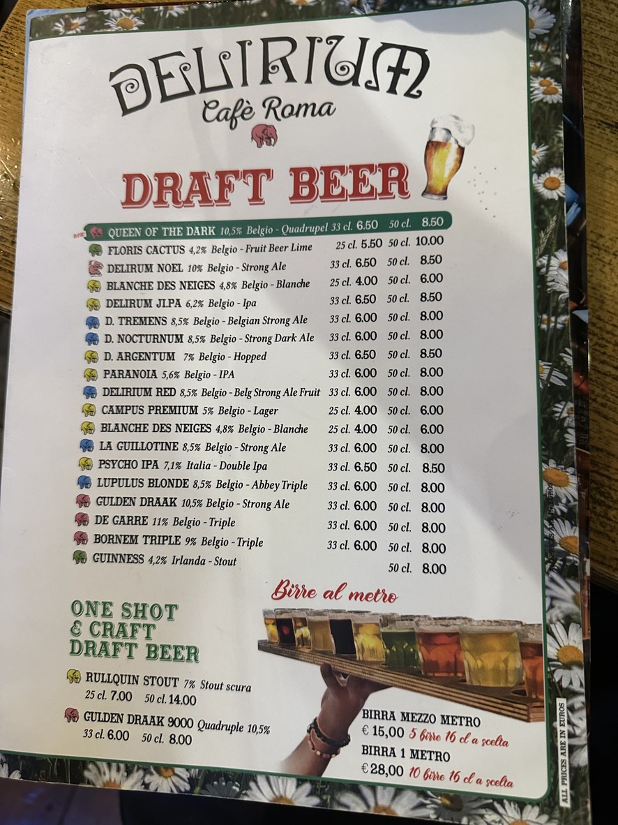 Delirium Café Roma menu 1