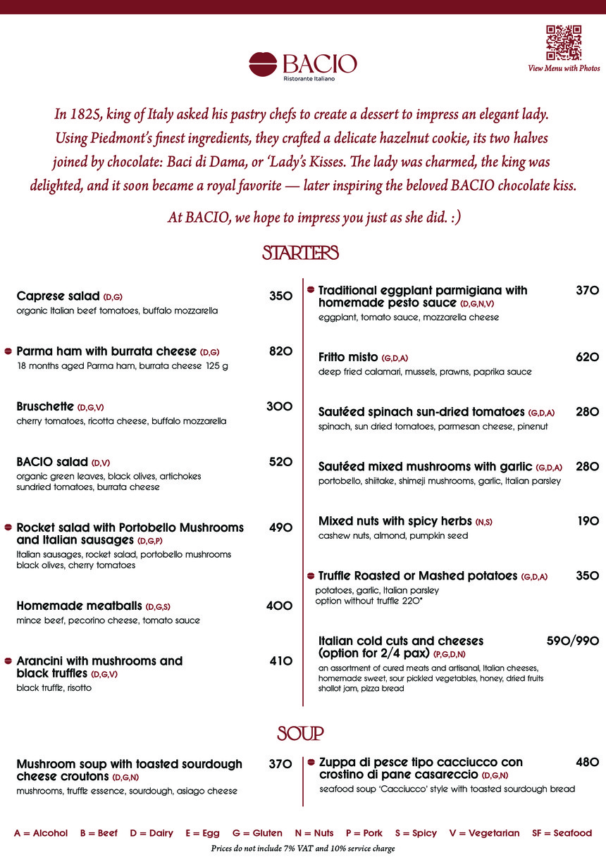 BACIO Ristorante Italiano menu 1