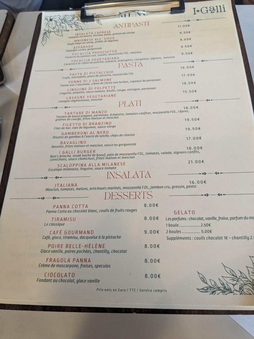 I Galli menu 1