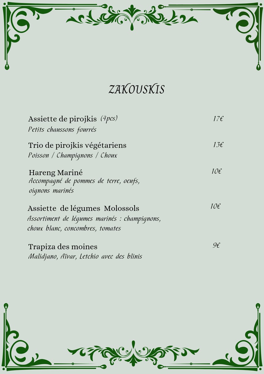 L'Ermitage Restaurant Russe Paris 16 menu 2