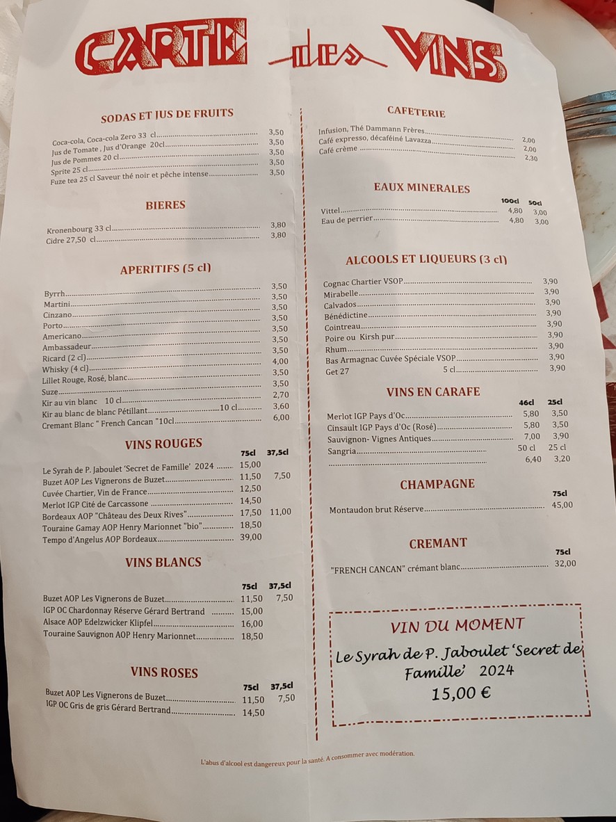 Bouillon Chartier Montparnasse menu 2