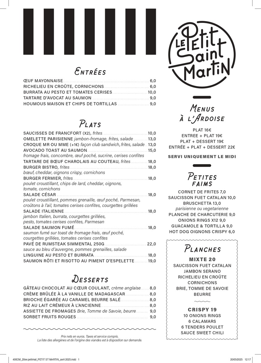 Le Petit Saint Martin menu 1