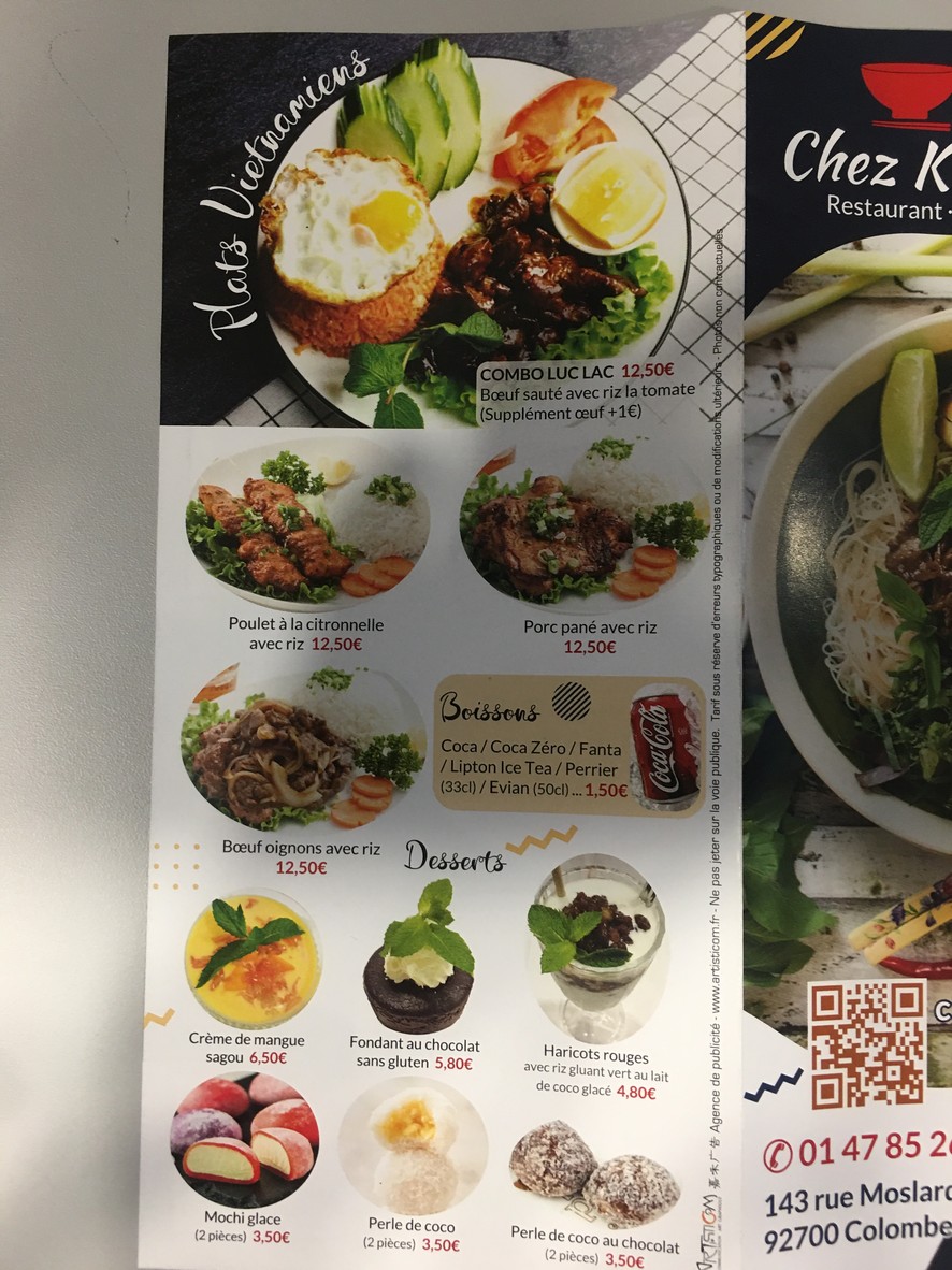 Chez Kimi (restaurant vietnamien) menu 1