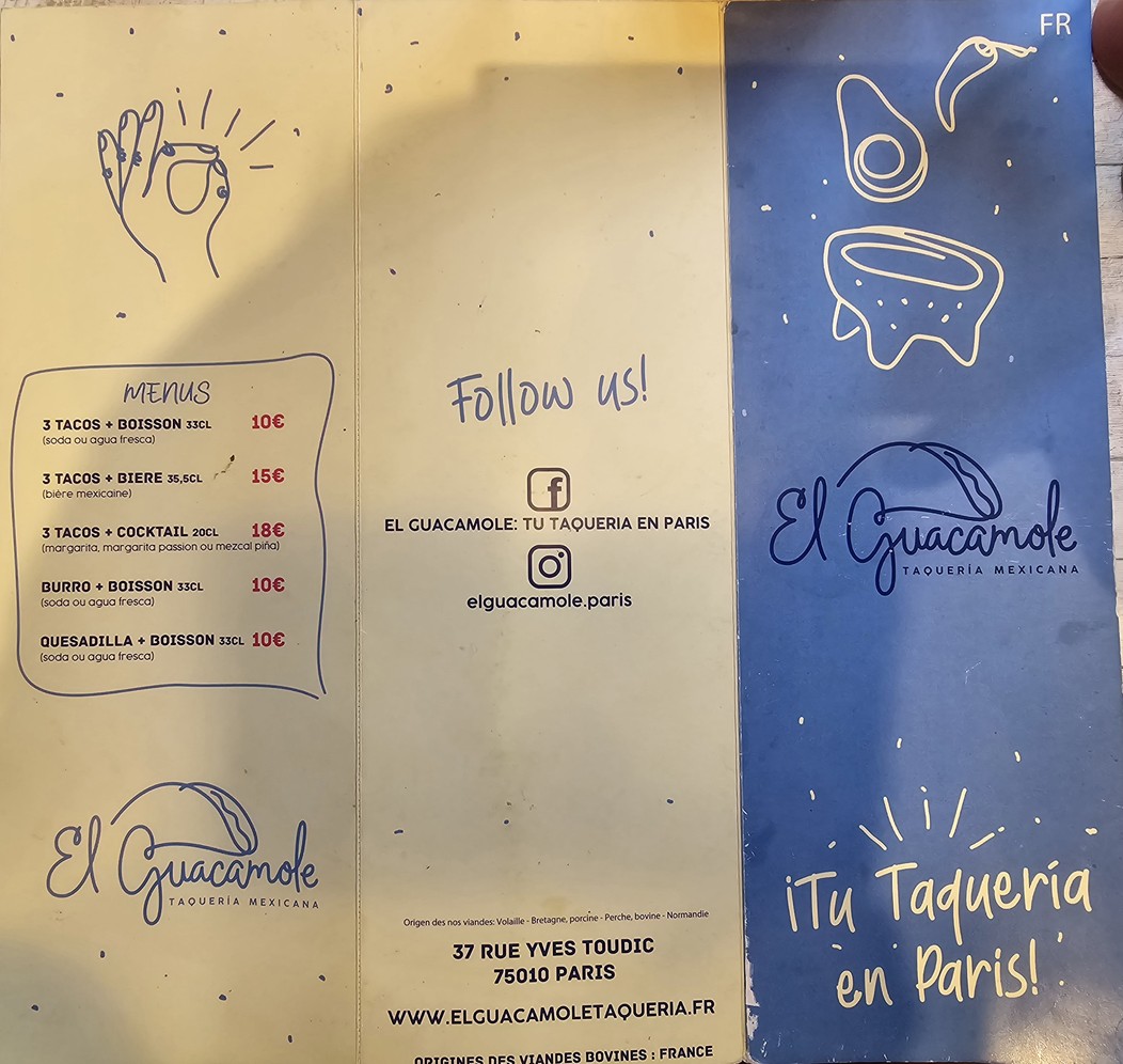 El Guacamole République menu 1