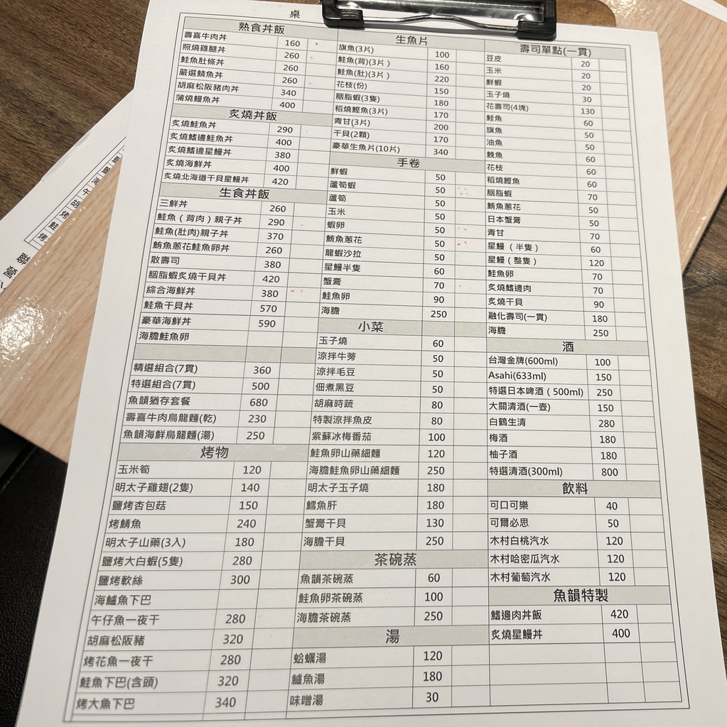 Yú Yùn Rì Shí Liào Lǐ Běi Yī Diàn menu 1