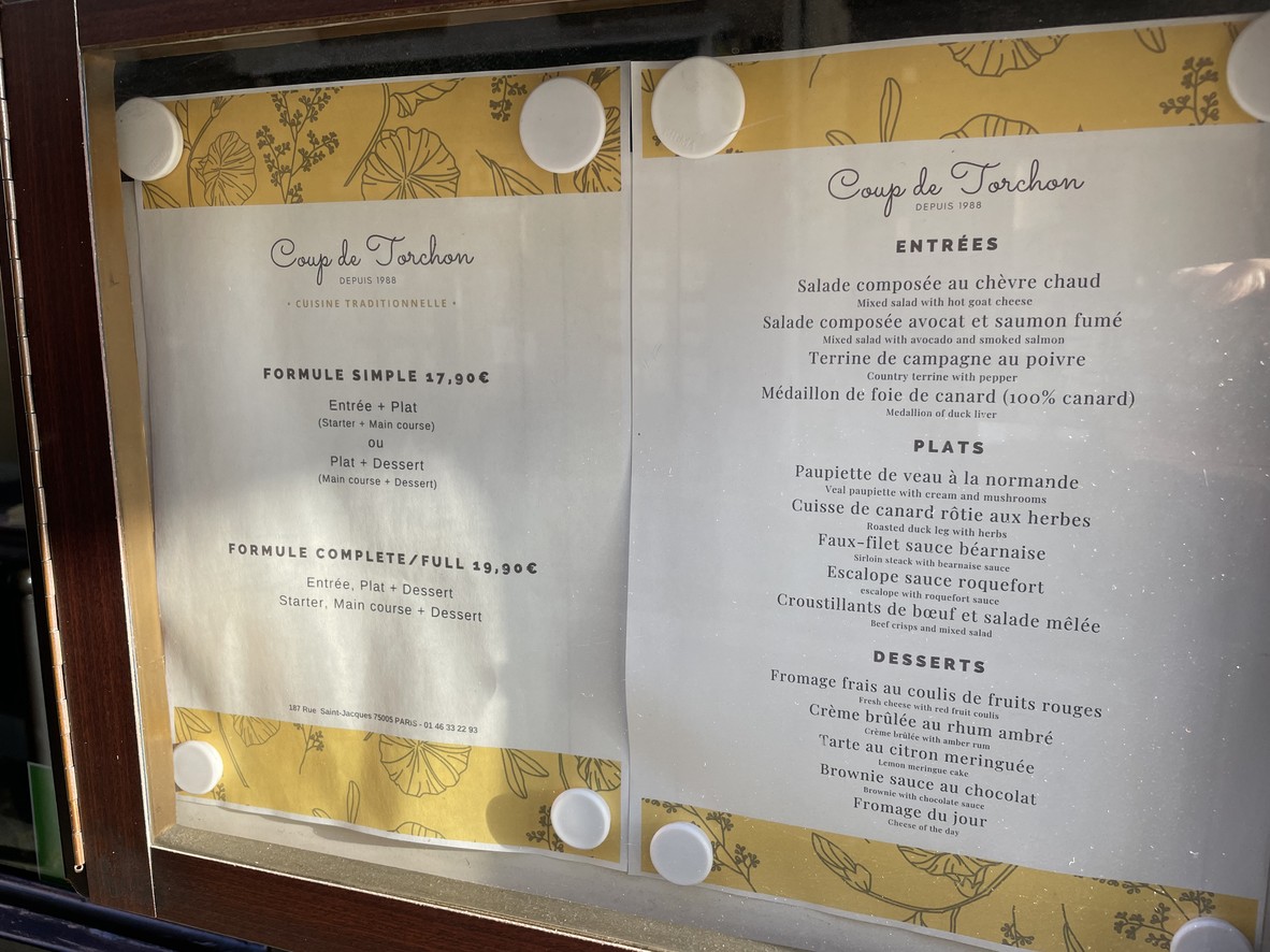 Le Coup de Torchon menu 2