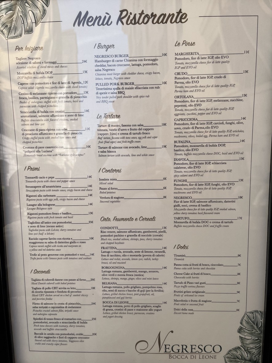 Negresco Ristorante Pizzeria menu 1