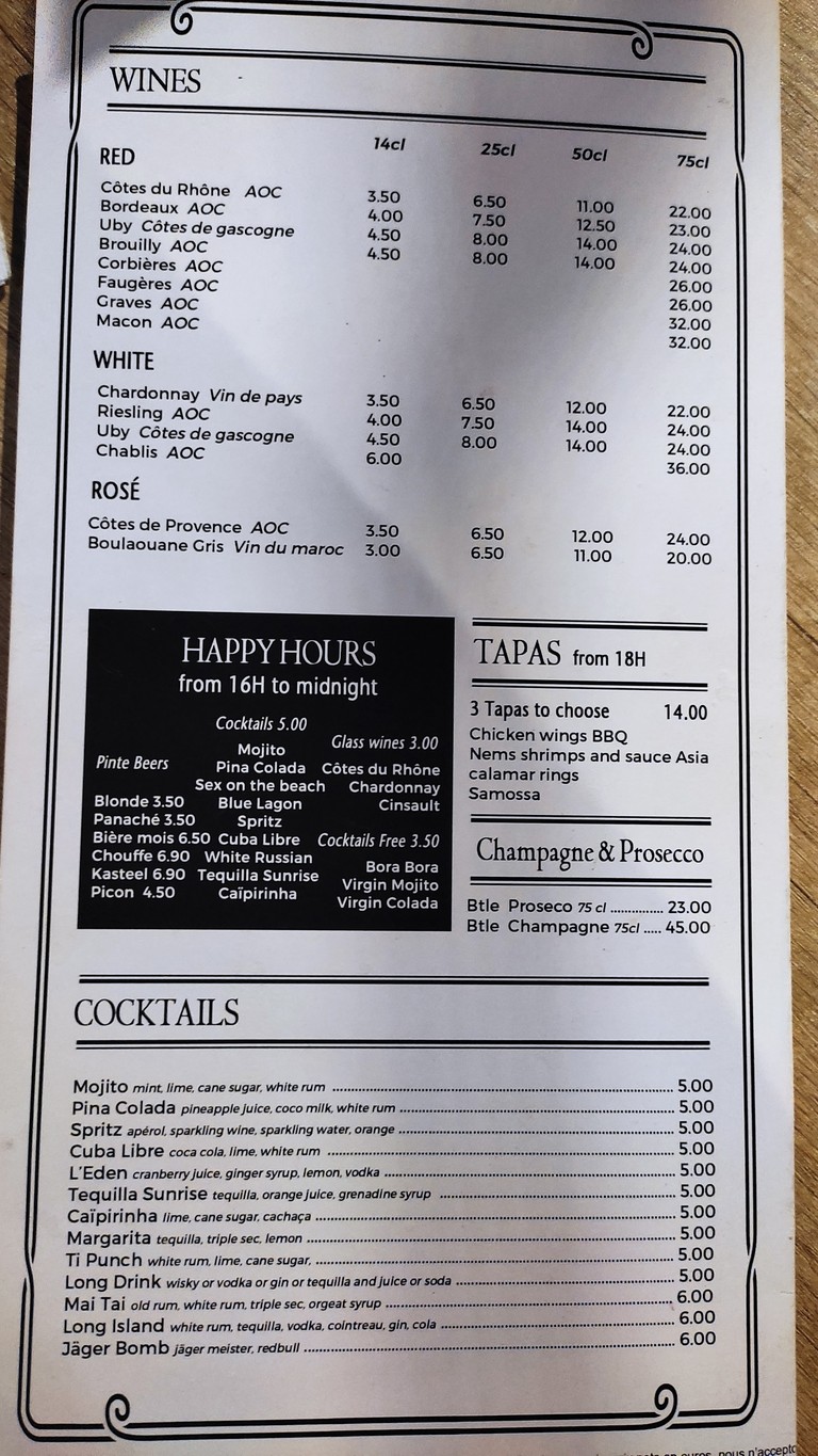 Restaurant l'Eden. menu 2