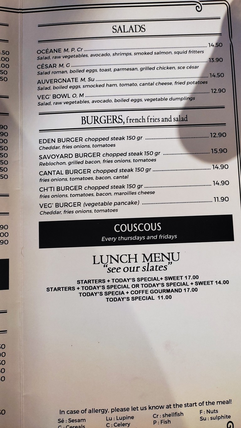Restaurant l'Eden. menu 4