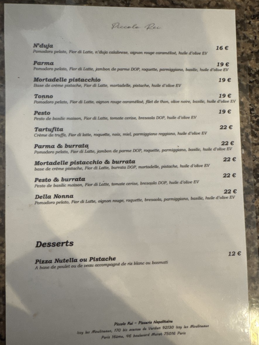 Piccolo Rei menu 2