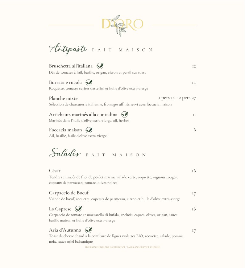 D'Oro menu 1