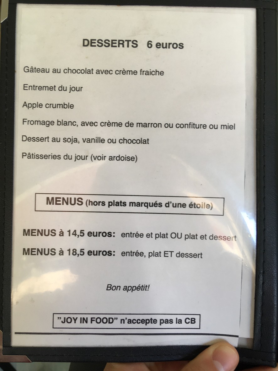 Joy In Food menu 2