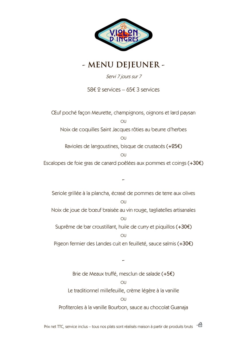 Le Violon d'Ingres menu 1