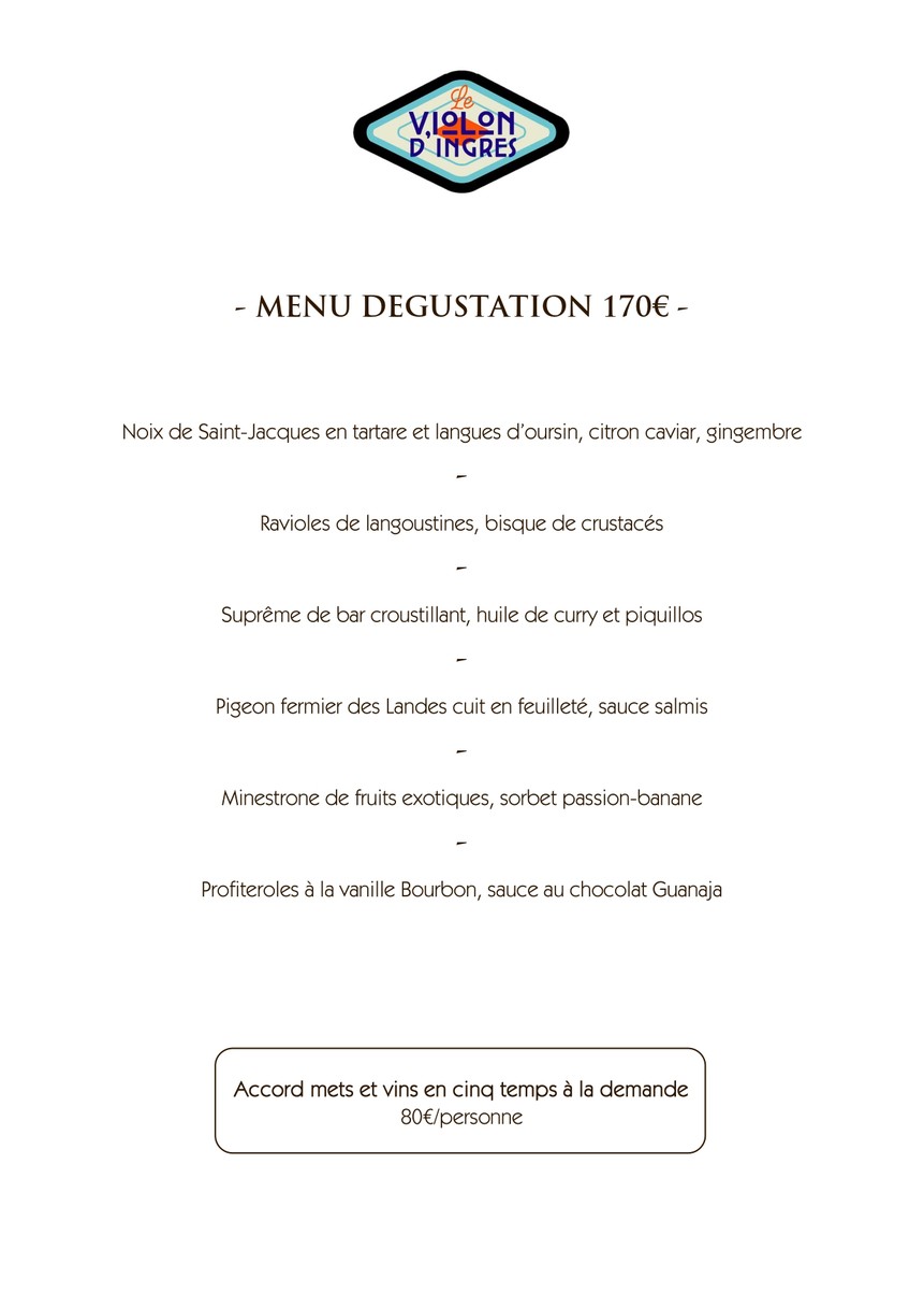 Le Violon d'Ingres menu 2