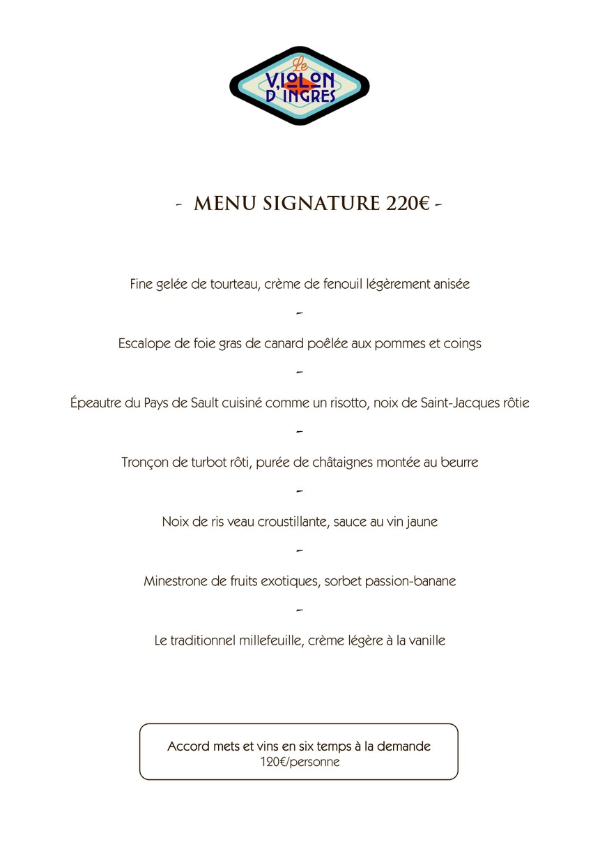 Le Violon d'Ingres menu 3