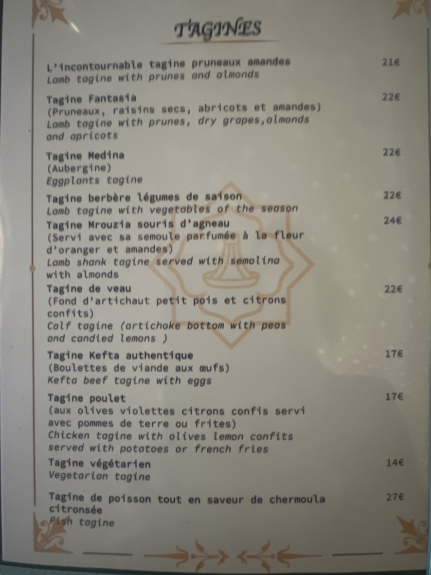 La Table Marocaine du XV menu 2