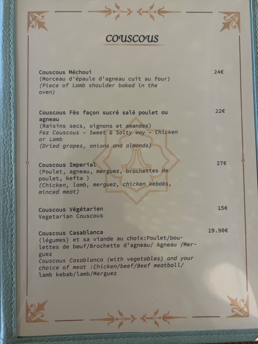 La Table Marocaine du XV menu 3