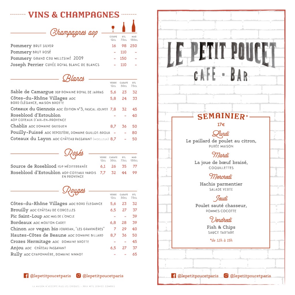 Le Petit Poucet - Paris menu 2