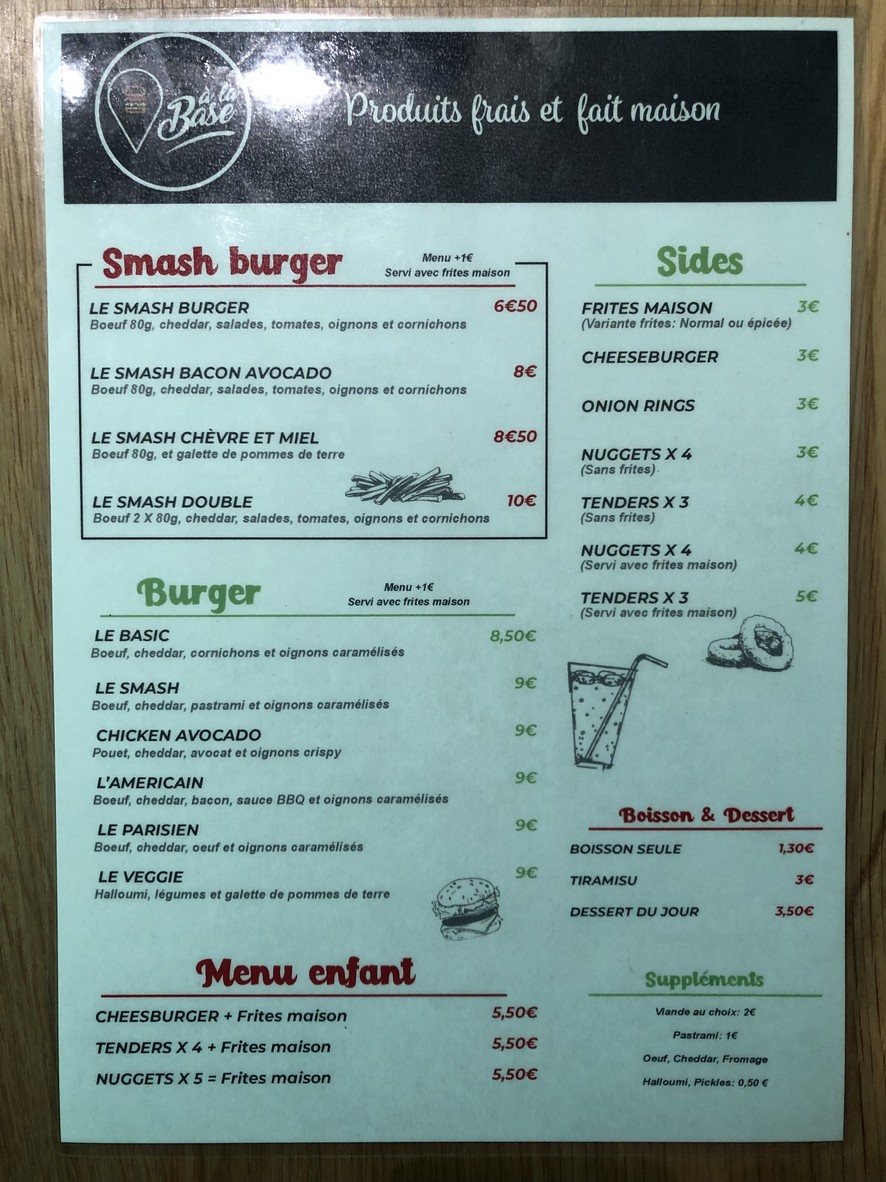 A La Base menu 1
