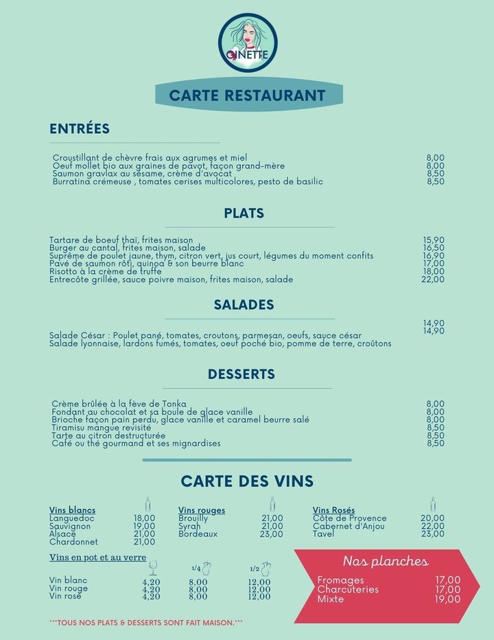 GINETTE - Restaurant Issy les Moulineaux menu 1