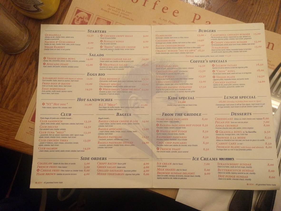 Coffee Parisien menu 2