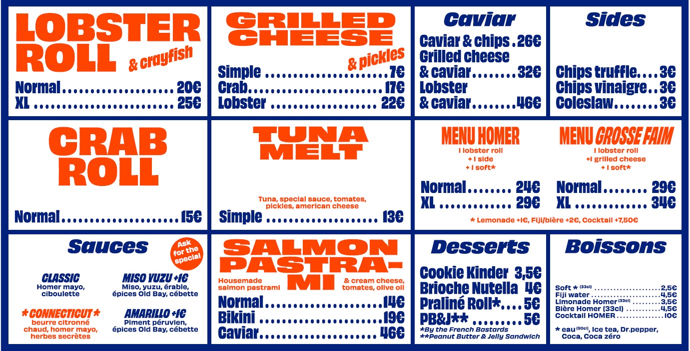 Homer Lobster menu 1