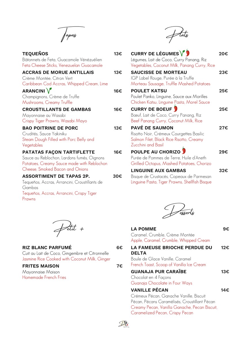 DELTA - Restaurant Paris 6 menu 1