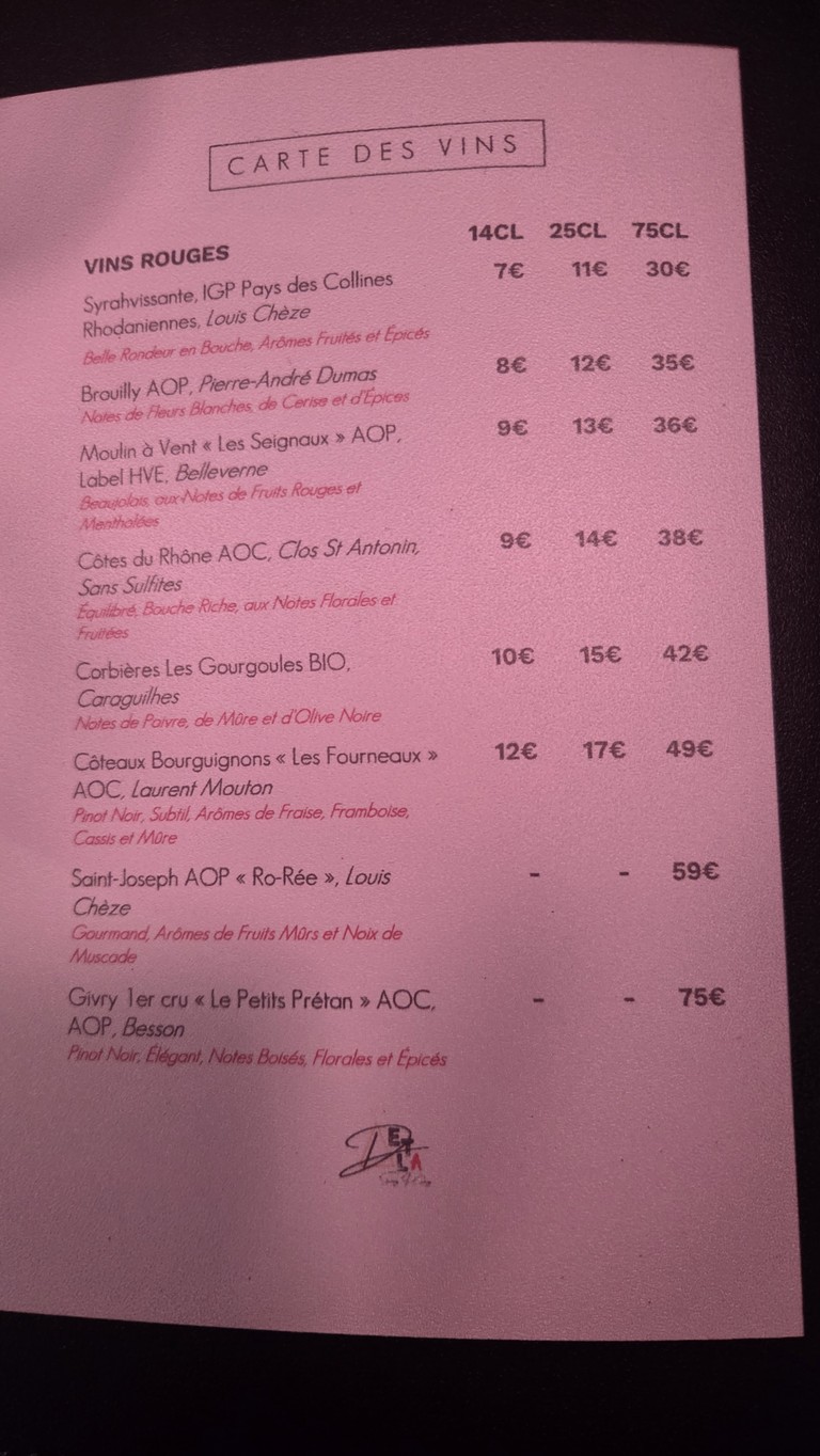 DELTA - Restaurant Paris 6 menu 2