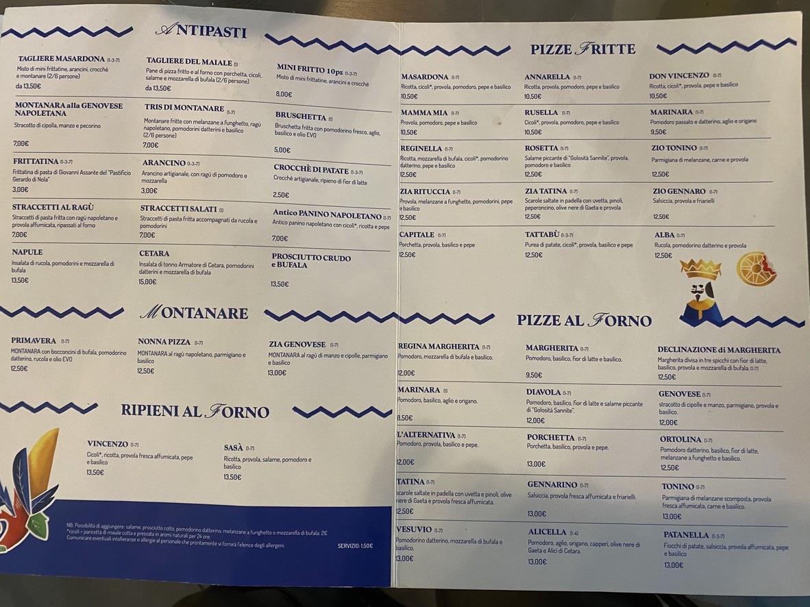 Antica Friggitoria La Masardona Roma menu 1