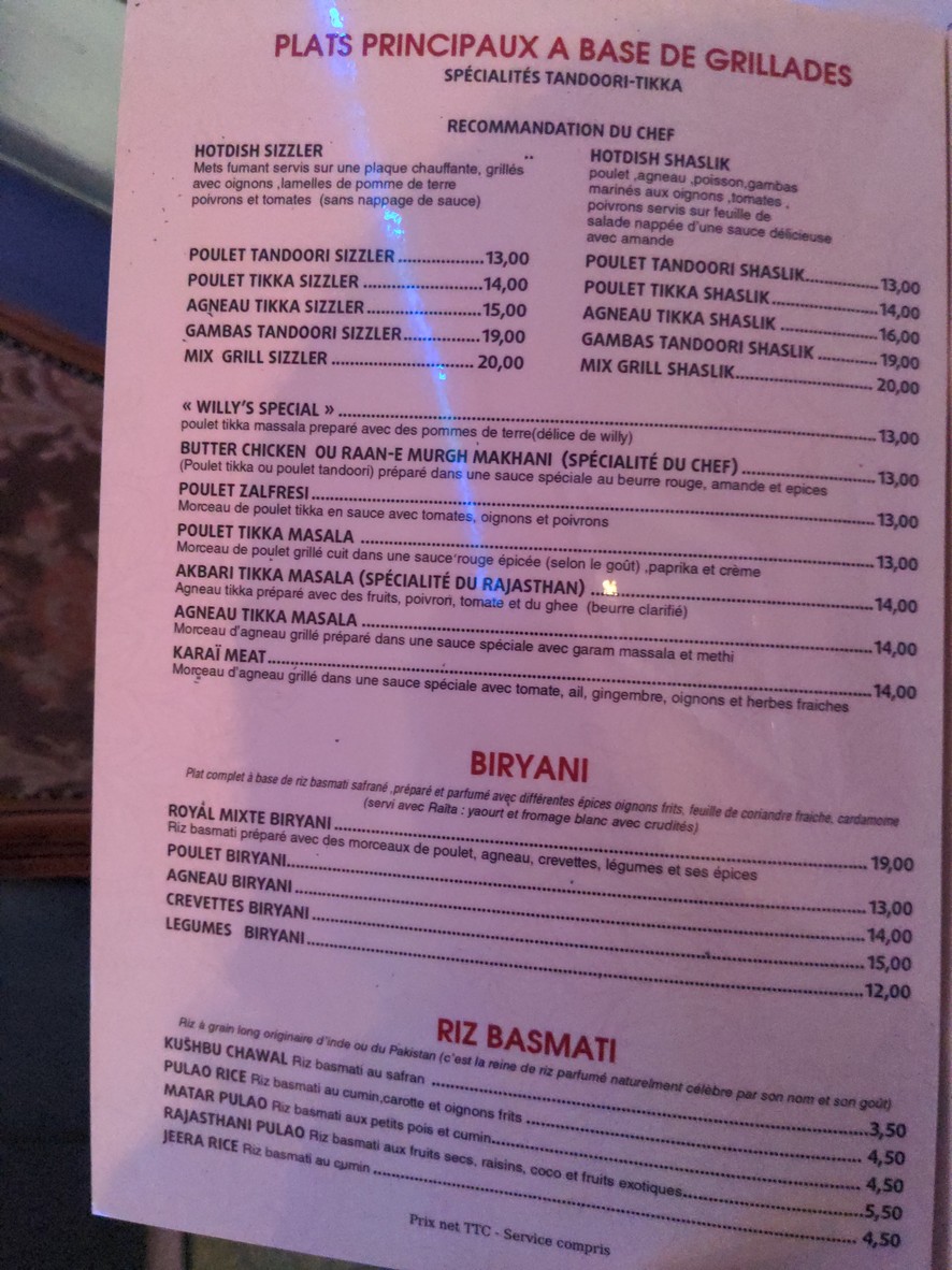Le Rajasthan menu 2