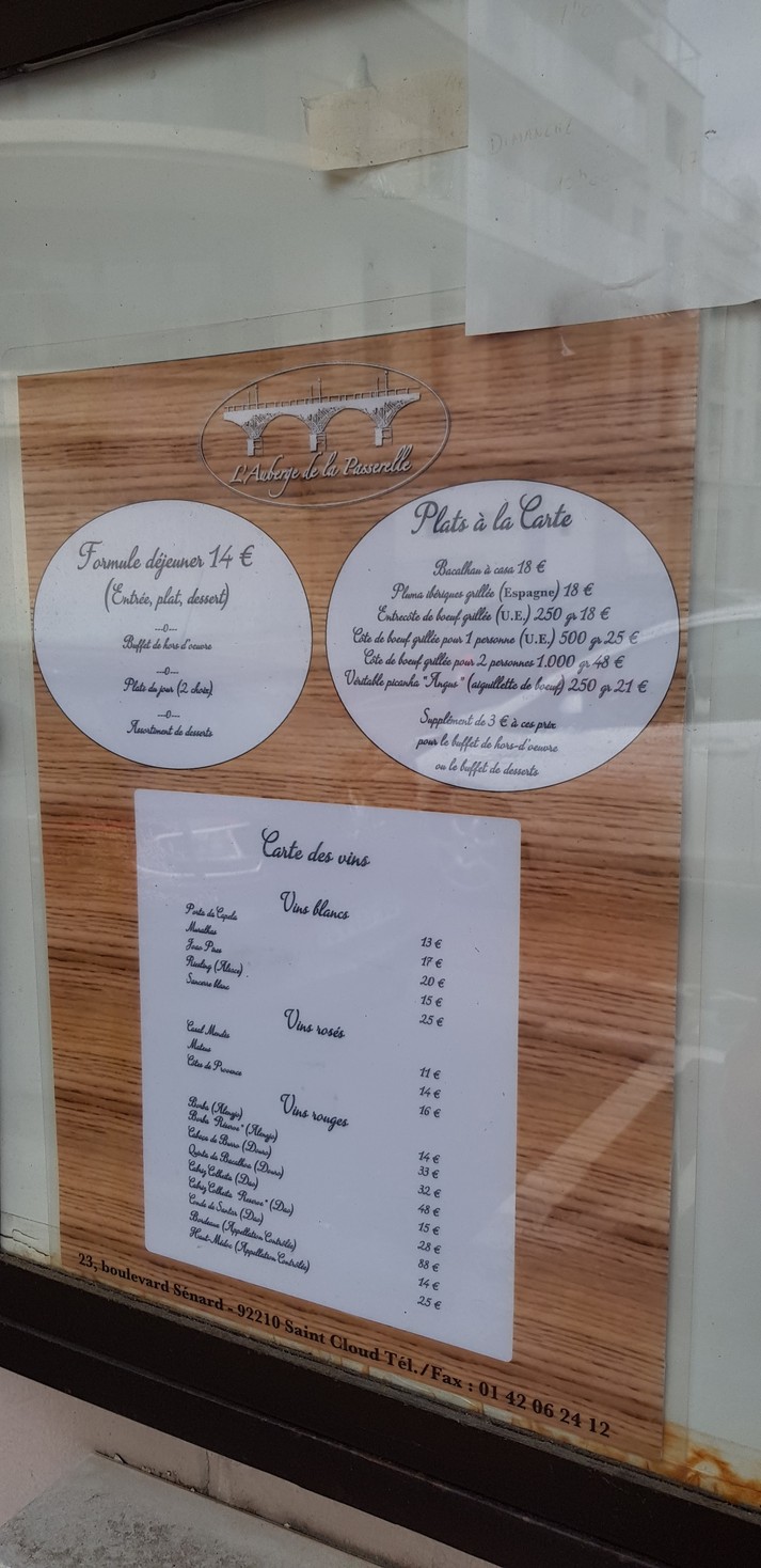L'Auberge de la Passerelle menu 1