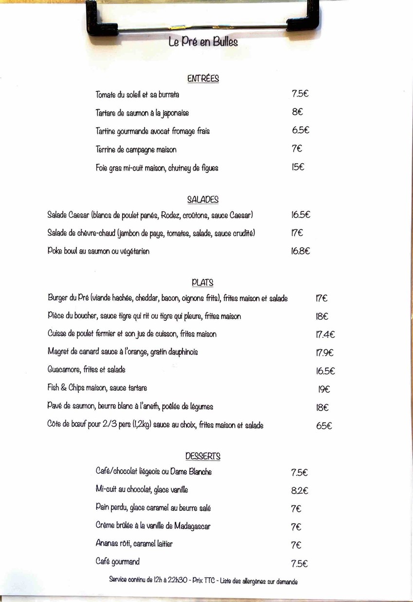 Le Pré en Bulles - Restaurant Boulogne-Billancourt menu 1