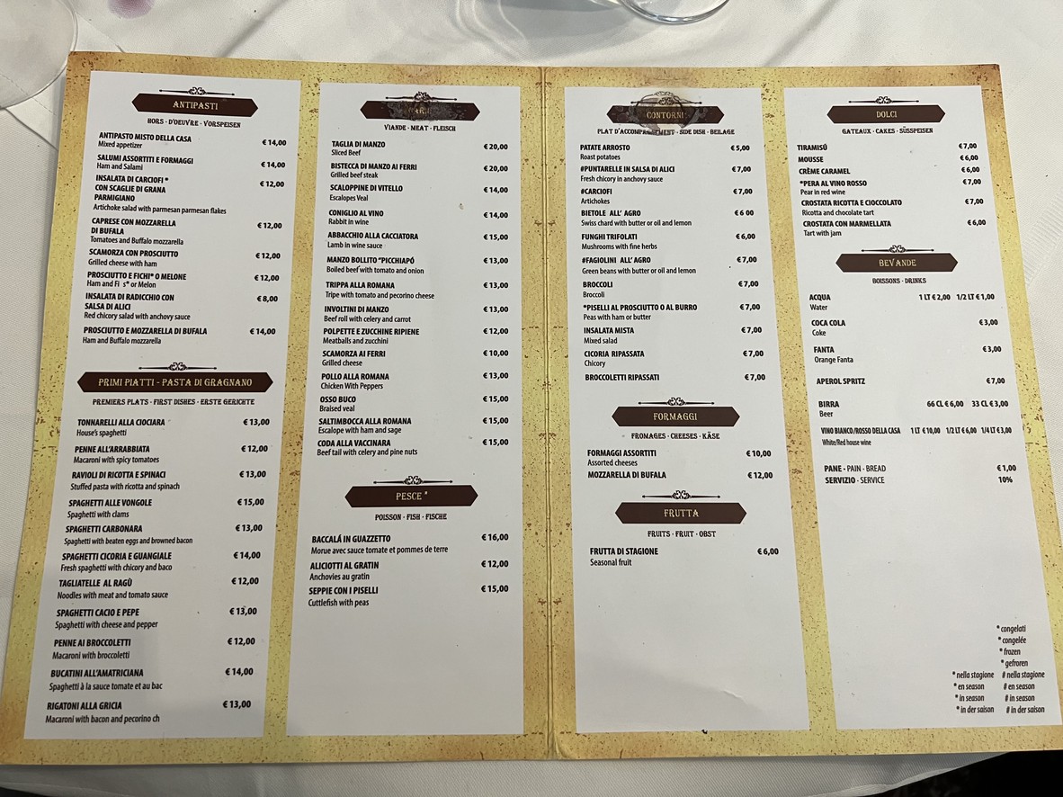 Da Gino al Parlamento menu 1