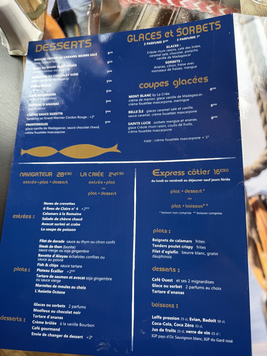 La Criée Montparnasse menu 2