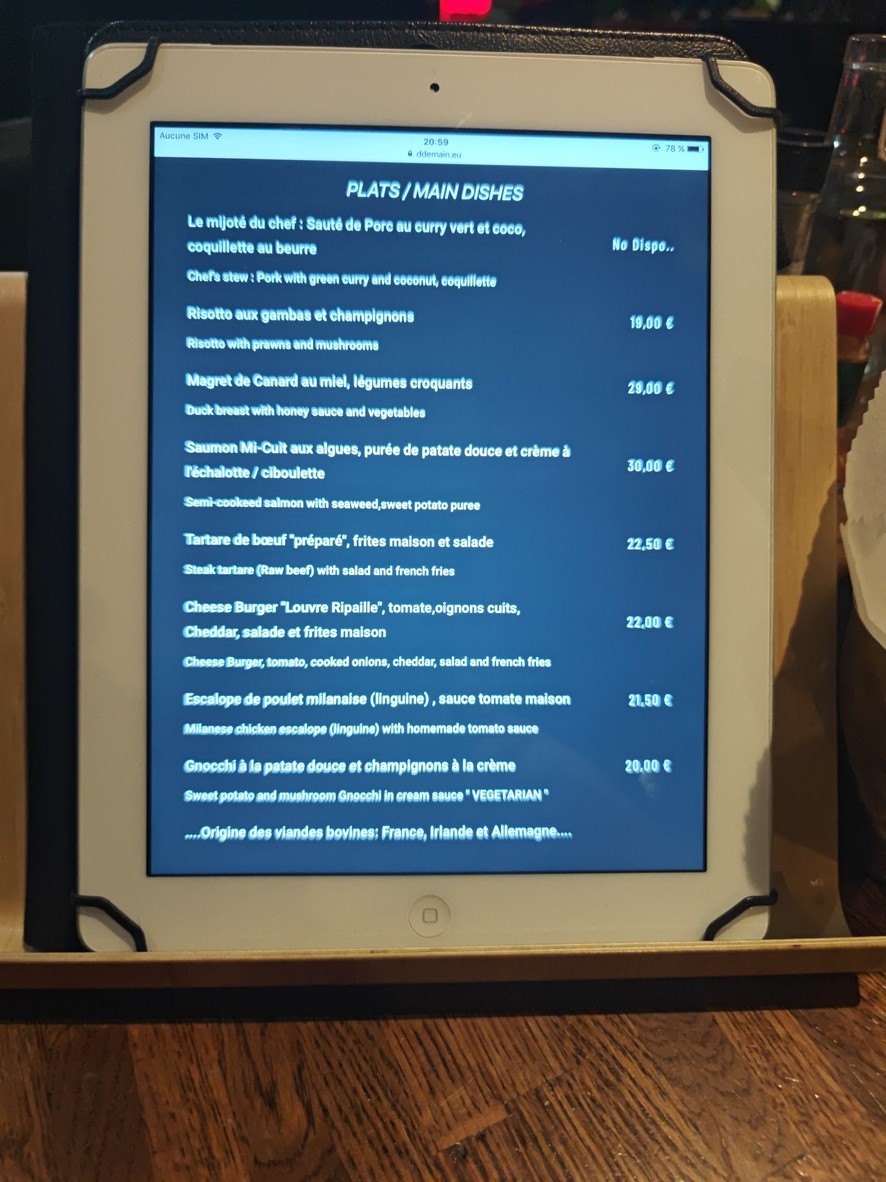 Le Louvre Ripaille menu 1