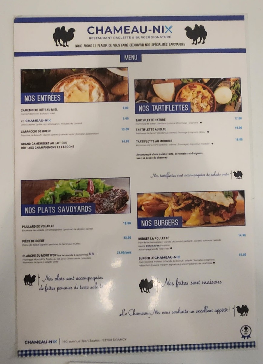 Chameau-Nix menu 1