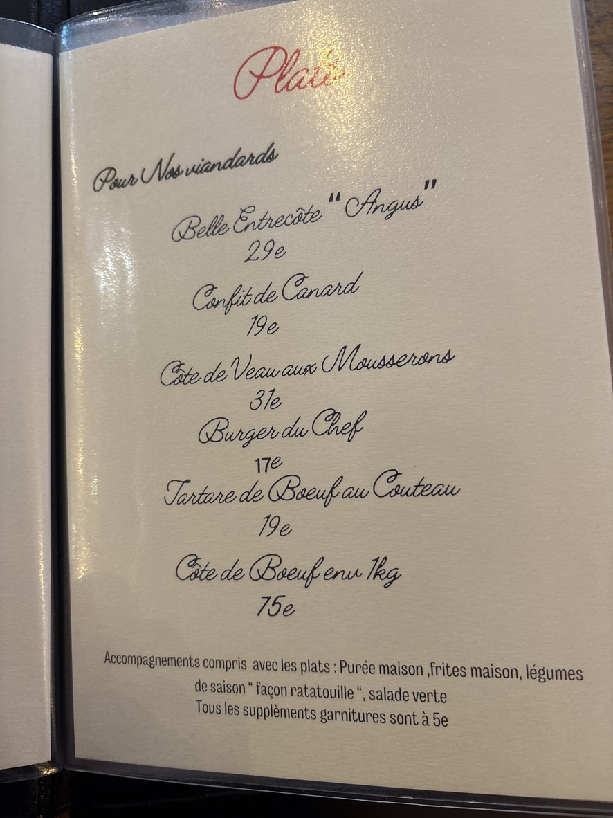 Au Bon Vigneron menu 2