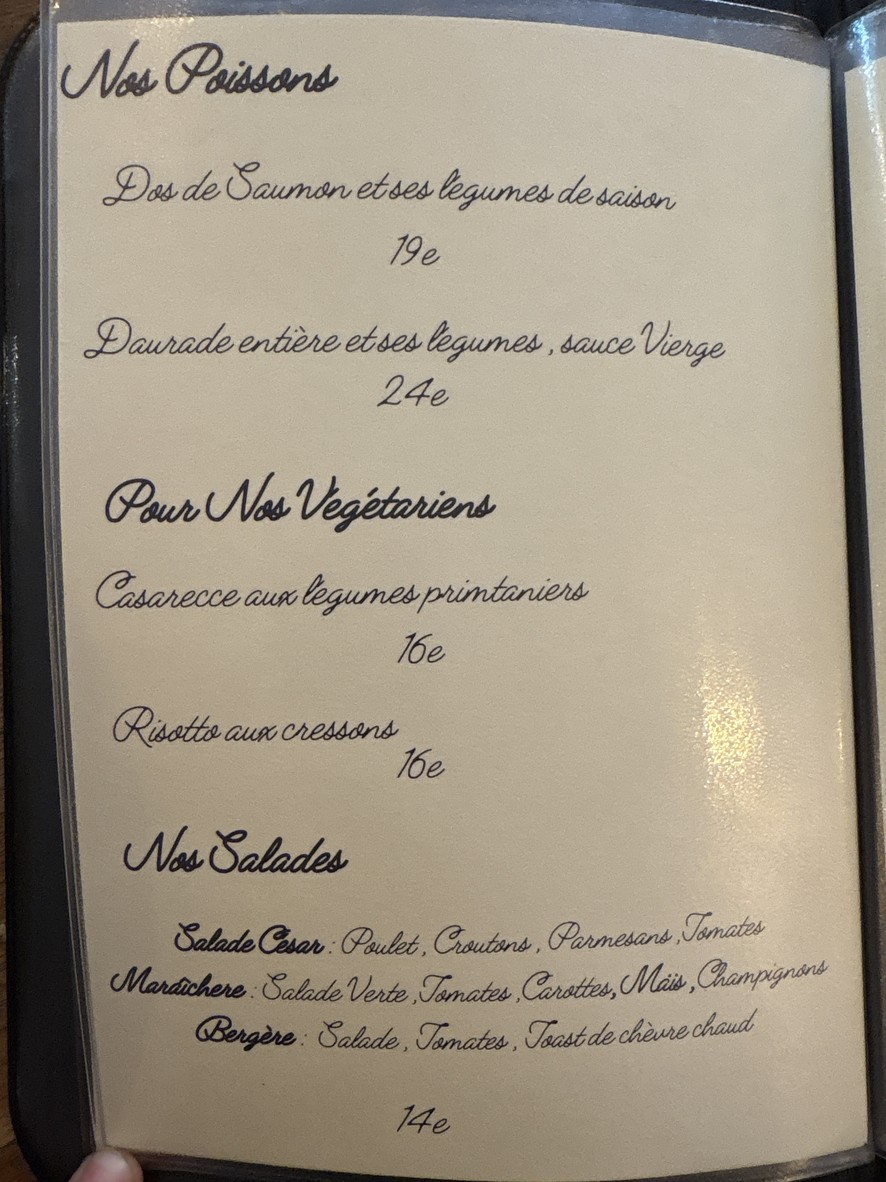 Au Bon Vigneron menu 3