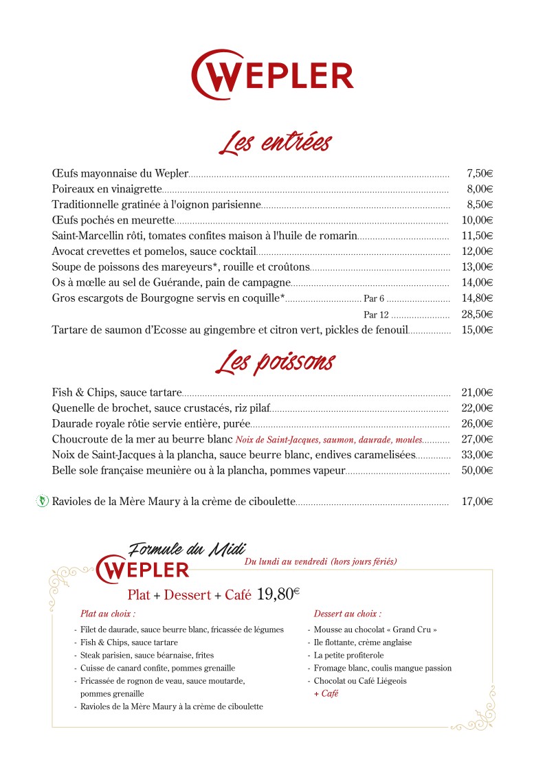 Le Wepler menu 1
