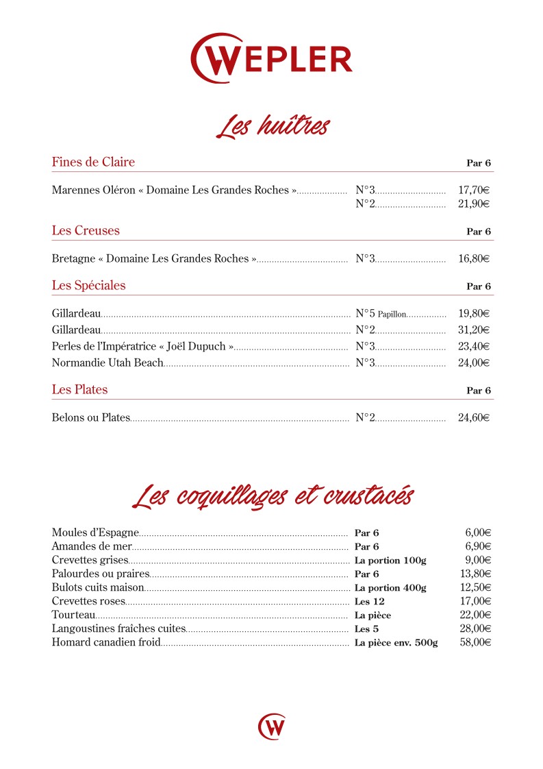 Le Wepler menu 2
