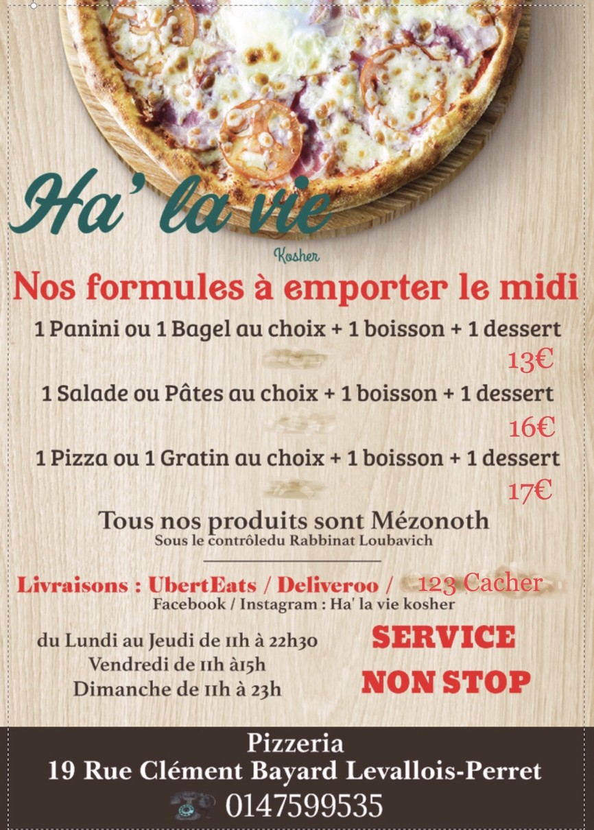 Ha' la vie kosher menu 1